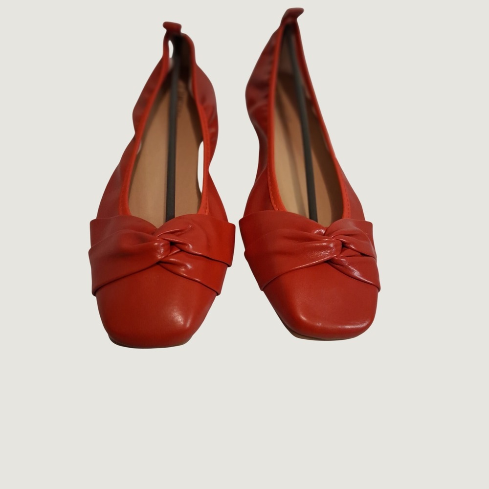 Camssoo Red Knotted Square Toe Ballet Flats Elastic Topline Slip On Shoes Size 9